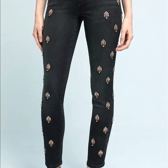 Anthropologie Pilcro Script High-Rise Embellished Skinny Jeans size 27 - Picture 2 of 12